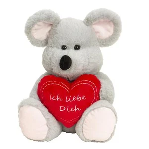 Maus mit Herz mit Stickerei Ich liebe dich Kuscheltier 30 cm Plüschtier Grau - Bild 1 von 1