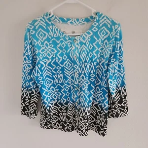 Onque Casuals Size S Ladies Button Up Cardigan Blue with Black Gradient - Picture 1 of 7