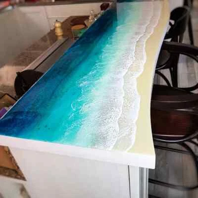 Ocean Epoxy Resin Counter top, Live Edge Epoxy Resin Dining Countertop Decor - Image 1 of 4