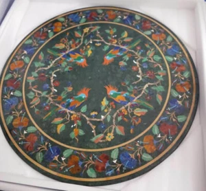 Green Marble Round Table Top Floral Inlay Gemstone Hallway Decor Furniture - Picture 1 of 11
