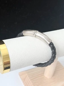 John Hardy Sterling Silver 925 Bamboo One Row Leather Men Bracelet Vintage 8.5" - Picture 1 of 5