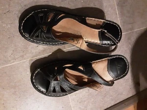 ❤️Ladies Colarado Black Leather Wedge Heel Sandals Size 8 Brand New ❤️ - Picture 1 of 5