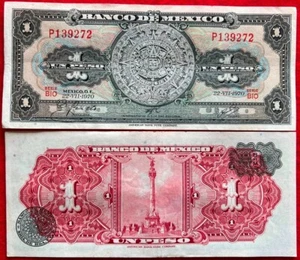 1970 Mexico Banknote 1 Peso Paper Money Aztec Calendar SERIE BIO PREFIX P 139272 - Picture 1 of 1