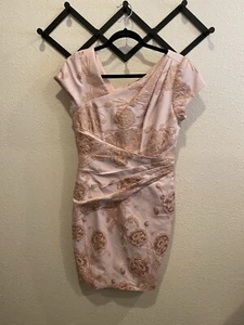 695 Theia Damen Rouge Rosa Angela Gerafft Blumen Jacquard Kleid Größe 10 - Bild 1 von 13