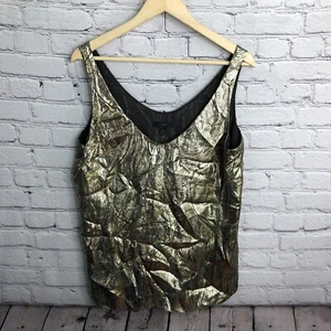 J Crew Top Women 12 Gold Cate Cami Metallic Paisley Sleeveless V Neck 07030 - Picture 1 of 10