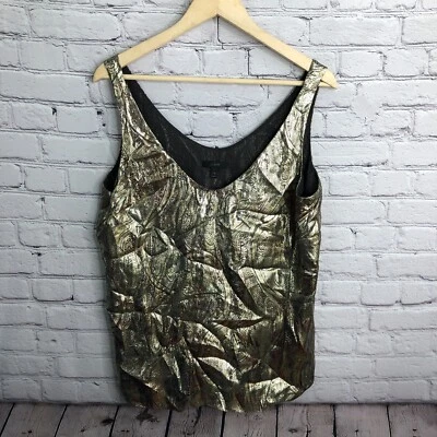 Top J Crew Mujer 12 Dorado Cate Cami Metálico Paisley Sin Mangas Cuello en V 07030 Foto 1 de 4