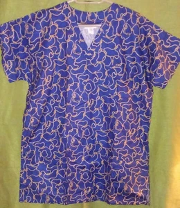 MAD ABOUT SCRUBS! Dark Blue Ropes Scrub Top Extra Long Size L - NWOT - Picture 1 of 4