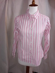 14/16 Mädchen Vintage LL Bean Langarm rosa Streifen Knopfleiste Hemd 100 Baumwolle - Bild 1 von 12