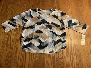 Alfred Dunner Classics Damen 3/4 SLV abstrakter Chevron-Druck TOP PL oder PXL neu mit Etikett - Bild 1 von 7