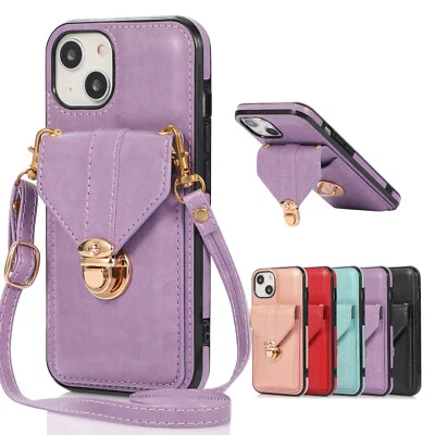 Para iPhone 15 14 13 11 12 Pro Max XR XS Portatarjetas Cartera Bandolera Correa Estuche Foto 1 de 4
