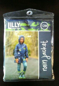 Lilly of New York Baby Boys Navy Blue Shark Print Hooded Rain Jacket 12 Mo NEW - Picture 1 of 2