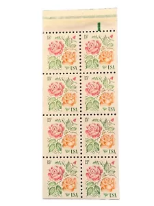 US 1737a Roses, Green guide line, Booklet pane Of 8 Mint NH - Picture 1 of 3