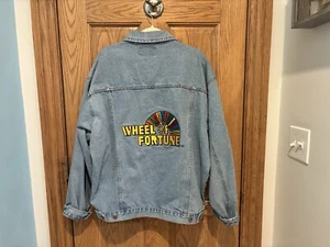 Vtg Wheel of Fortune Promo Denim Trucker Jacket Mens L Blue 90s - Picture 1 of 19
