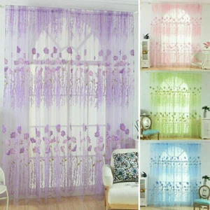 Window Screening Yarn Curtains Floral Tulle Drape Home Living Room Bedroom Decor - Picture 1 of 17