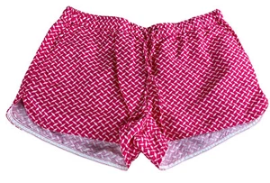 J. Crew Factory Linen Blend Pull-on Shorts Sz M Geometric Hot Pink White Women's - Picture 1 of 5