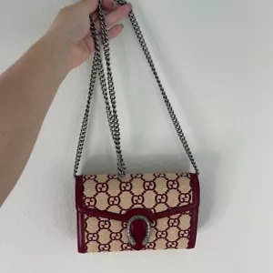 $2,450 New GUCCI DIONYSUS SUPER MINI CROSSBODY BAG red leather, straw Authentic - Picture 1 of 14