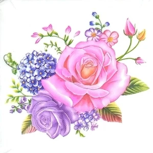 R071# 3 servilletas de papel individuales para decoupage rosa púrpura rosa flor sobre blanco - Imagen 1 de 8