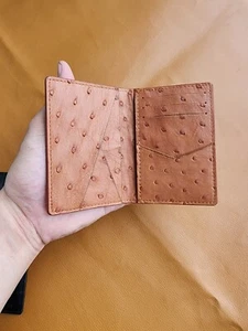 Tan Brown Doubeside Genuine ostrich Body Leather Skin Men's Card Holder,Wallet - Picture 1 of 10