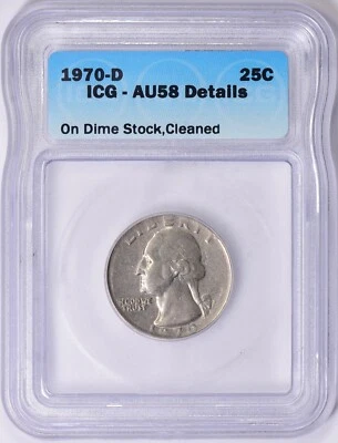 MINT ERROR 1970-D Washington Quarter on Dime Stock ICG AU58 Det CLEANED - Image 1 of 2