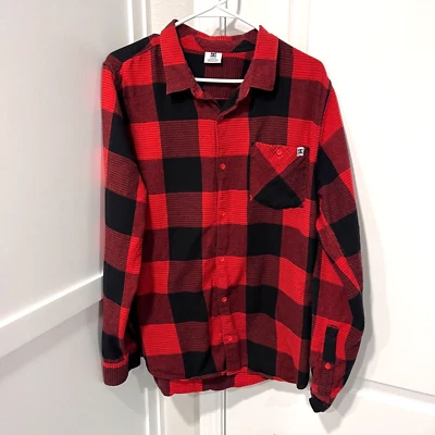DC Shirt Mens Large Red Black Buffalo Plaid L/S Flannel Skateboarding Skate - Image 1 of 4