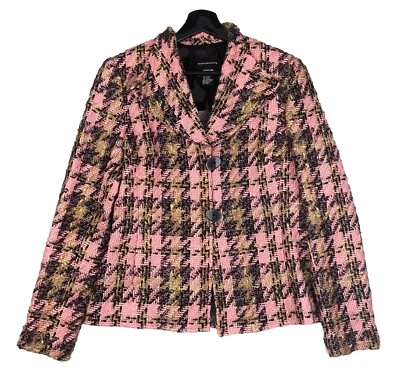 Doncaster Women’s Sz 8 Pink Wool Blend Tweed Blazer 2 Buttons Fitted - Image 1 of 4