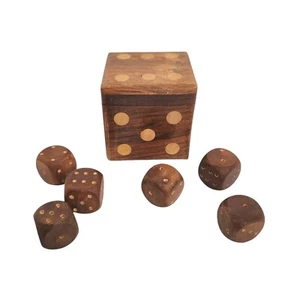 Handmade Wooden Box 6 Dice Set Trinket Jewelry Case Hinged Lid Solid Wood 2.25" - Picture 1 of 16