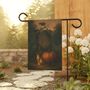 Halloween Garden Flag RIP Tombstone Pumpkin Gothic Graveyard Spooky Yard Banner - Bild 1 von 11