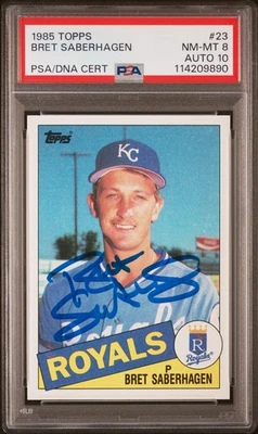 1985 Bret Saberhagen signed ROOKIE card Topps #23 PSA 8 AUTO 10 RC Royals - Image 1 of 2