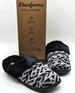 Dearfoams Dana Fairisle Clogs Women’s Indoor/Outdoor Slippers (Black/White) NEW - Picture 1 of 19