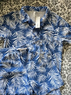 Conjunto de camisa corta de tela de rizo con botones con estampado tropical azul Janie And Jack para niños Foto 1 de 4