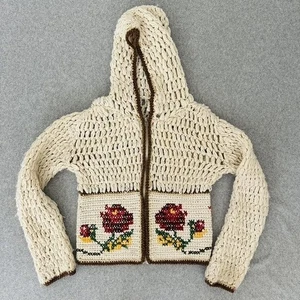 Suéter Free People Crochet Crema Floral Boho Cremallera Chaqueta Cárdigan Con Capucha Lana - Imagen 1 de 8