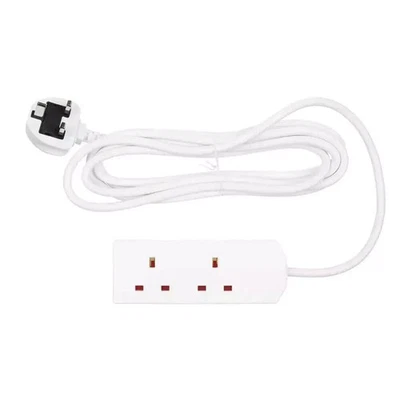 2 Way 2m Mains Extension Lead Gang Power Cable 2 Metre British Approved 13A - Image 1 of 2