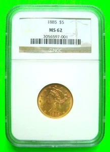 Media águila de oro Liberty 1885 $5 - gema de baja colección NGC MS62 + ENVÍO GRATUITO A EE. UU. - Imagen 1 de 5