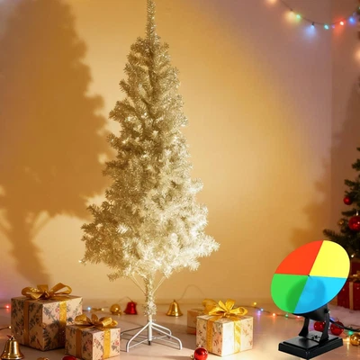 1 Set 6 Ft Christmas Tree with Color Wheel, Silver Tinsel Christmas Tree with 60 - Image 1 of 4
