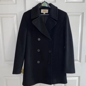 Talbots Double Breasted Black Wool Peacoat Pockets Size 10 Made in USA - Picture 1 of 6