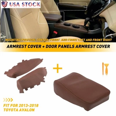 3X Cubierta de cuero para reposabrazos de consola central y puerta delantera para Toyota Avalon 2013-2018 Foto 1 de 4