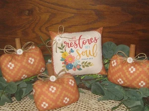 Fall Decor Spiritual Fabric Sign 3 Pumpkins Wreath Accents Handmade Bowl Fillers - Picture 1 of 3
