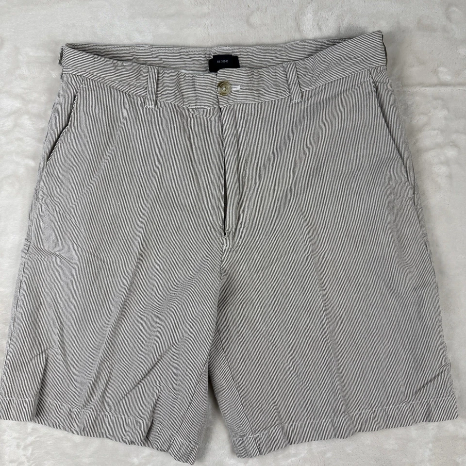 Izod Linen Blend Seersucker Shorts Men’s 34 Luxury Sports Tan White Flat Front - Image 1 of 4