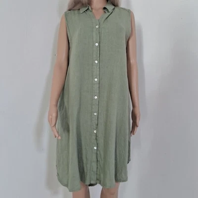 Rose Marine Made In Italy 100% Linen Gree Button Down Collared Shirt Dress Large - Image 1 of 4