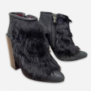 Acne Studios Y2K vintage black leather fur trim heel boots size 39 - Picture 1 of 15