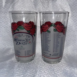 2001 Kentucky Derby Churchill Downs Mint Julep Glasses Set Of 2 Red Roses Design - Picture 1 of 3