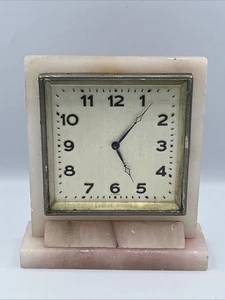 Vintage Art Deco Pink Marble Mantel Clock Working Wind-Up Made In Germany 1930s - Picture 1 of 11