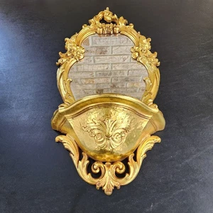 Vintage MCM Dart Syroco Gold verziertes Wandspiegel Regal Hollywood Regency 2327 - Bild 1 von 9