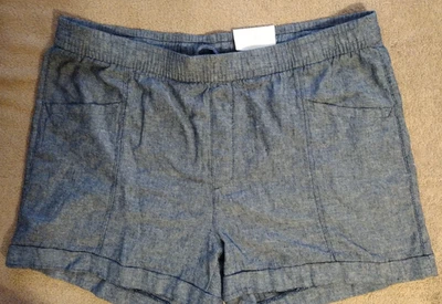Old Navy Shorts Size Large Women’s Blue High Rise Linen Blend Chambray Pockets - Image 1 of 4