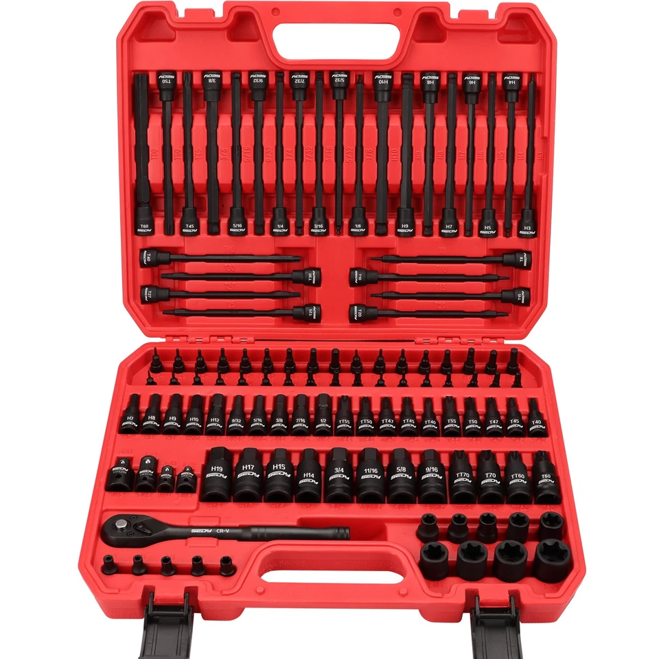 112Pcs Torx and Allen Bit Socket Set 1/4" 3/8" 1/2" Drive Bit Socket Adapter Hex - image 1 of 4