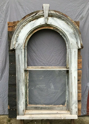 Antique Arched Dome Top Window With Surround 42x75 Shabby White Chic 884 -21B Cover