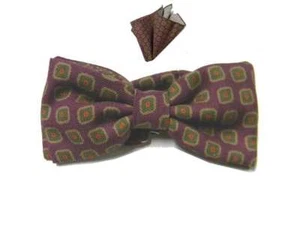 Papillon lana uomo rosso vino disegni verdi beige arancioni possibile fazzoletto - Foto 1 di 9