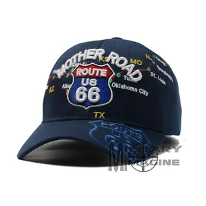 Route 66 Mother Road Map and signs Navy Hat Ball Cap USA Headwear - Picture 1 of 5