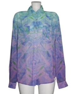 DECREE Ombre Lavender Green Semi-Sheer 2 Pockets Adj. Sleeves Blouse Wm's L/XL - Picture 1 of 1