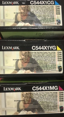 LEXMARK C544 C546 XTRA HI-Y TÓNER C544X1CG C544X1YG C544X1MG OEM Juego de 3 Foto 1 de 4